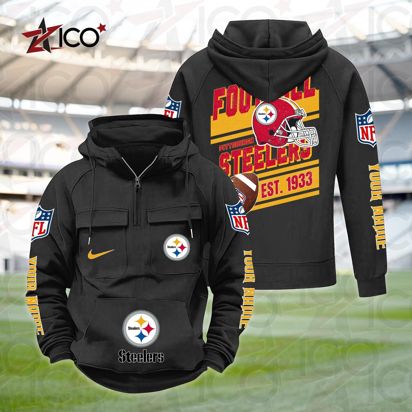 Pittsburgh Steelers Personalized Multi-Pockets Zip Hoodie New 2025 AZTGMZHD000247