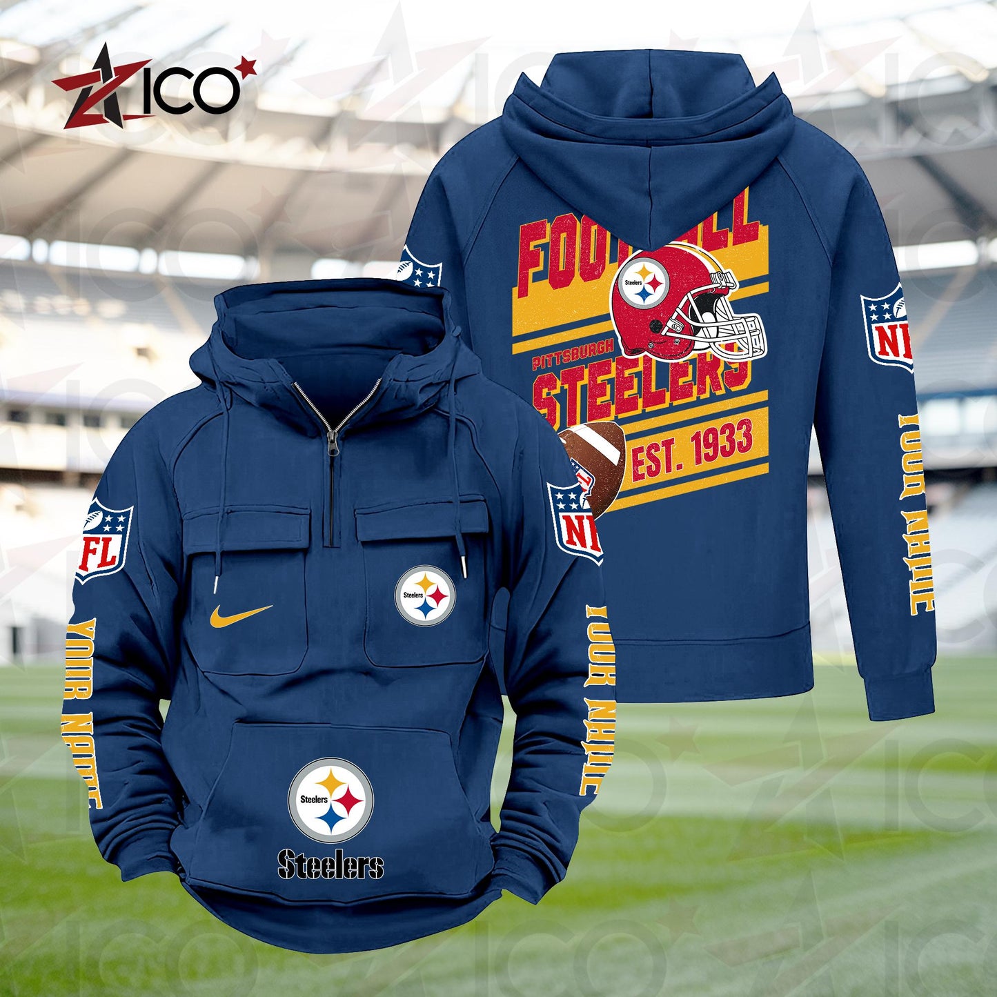 Pittsburgh Steelers Personalized Multi-Pockets Zip Hoodie New 2025 AZTGMZHD000247