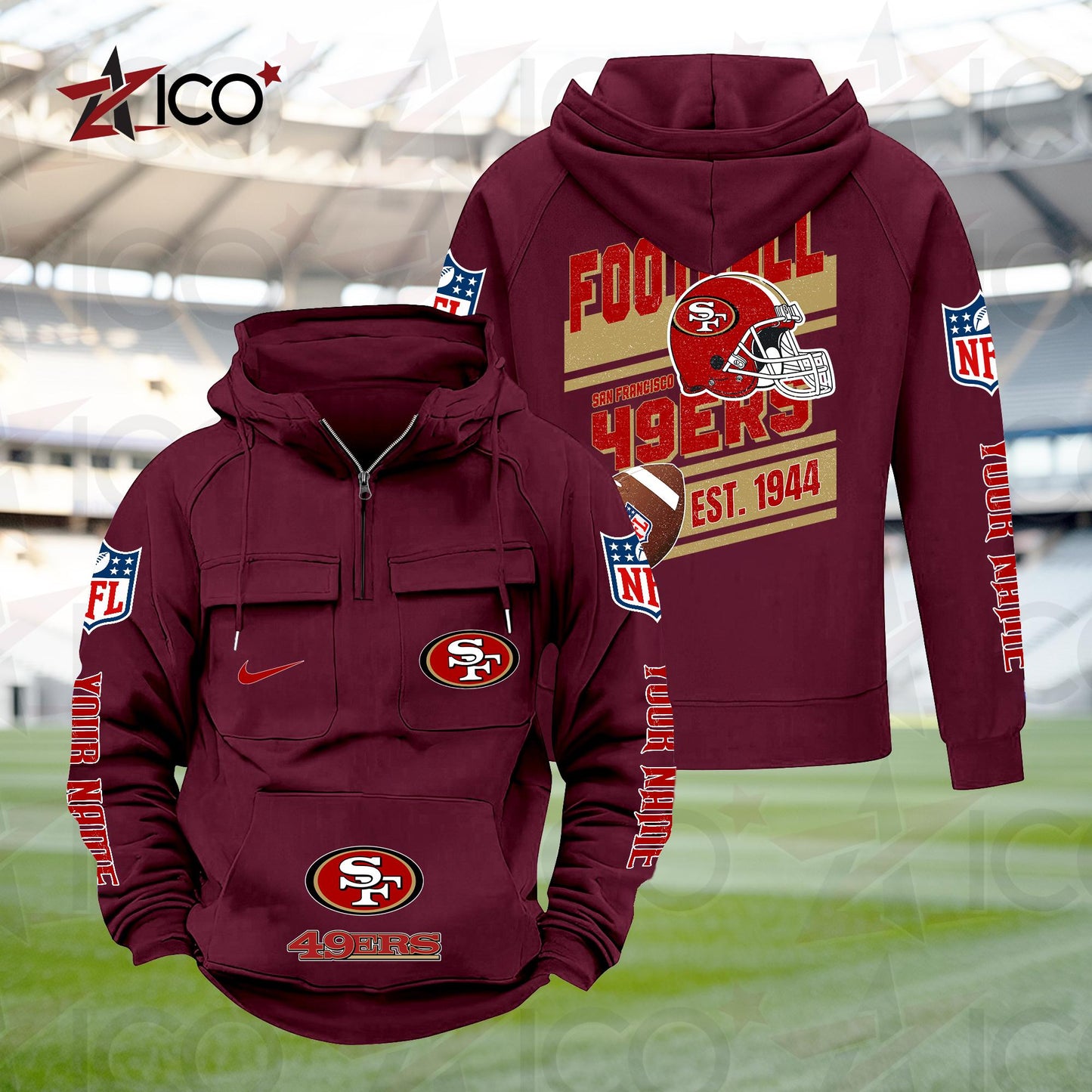 San Francisco 49ers Personalized Multi-Pockets Zip Hoodie New 2025 AZTGMZHD000248