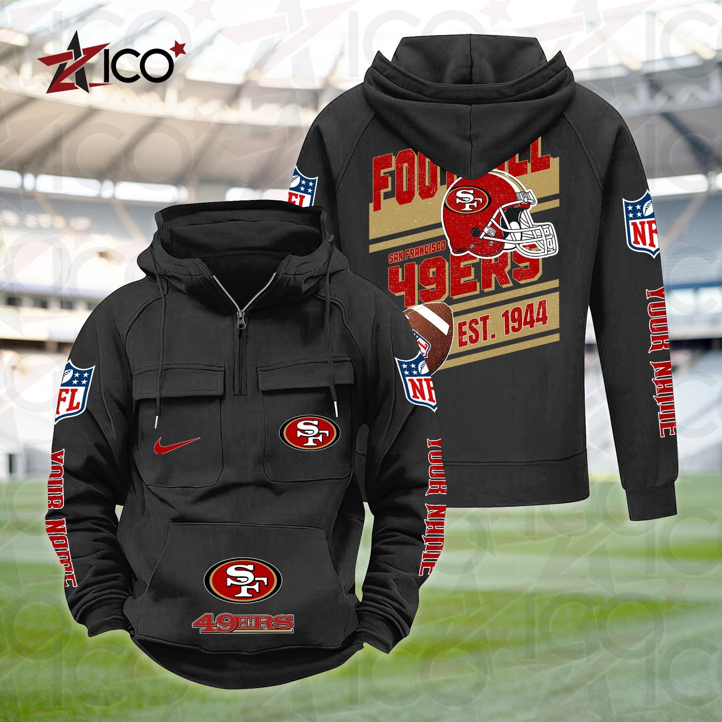 San Francisco 49ers Personalized Multi-Pockets Zip Hoodie New 2025 AZTGMZHD000248