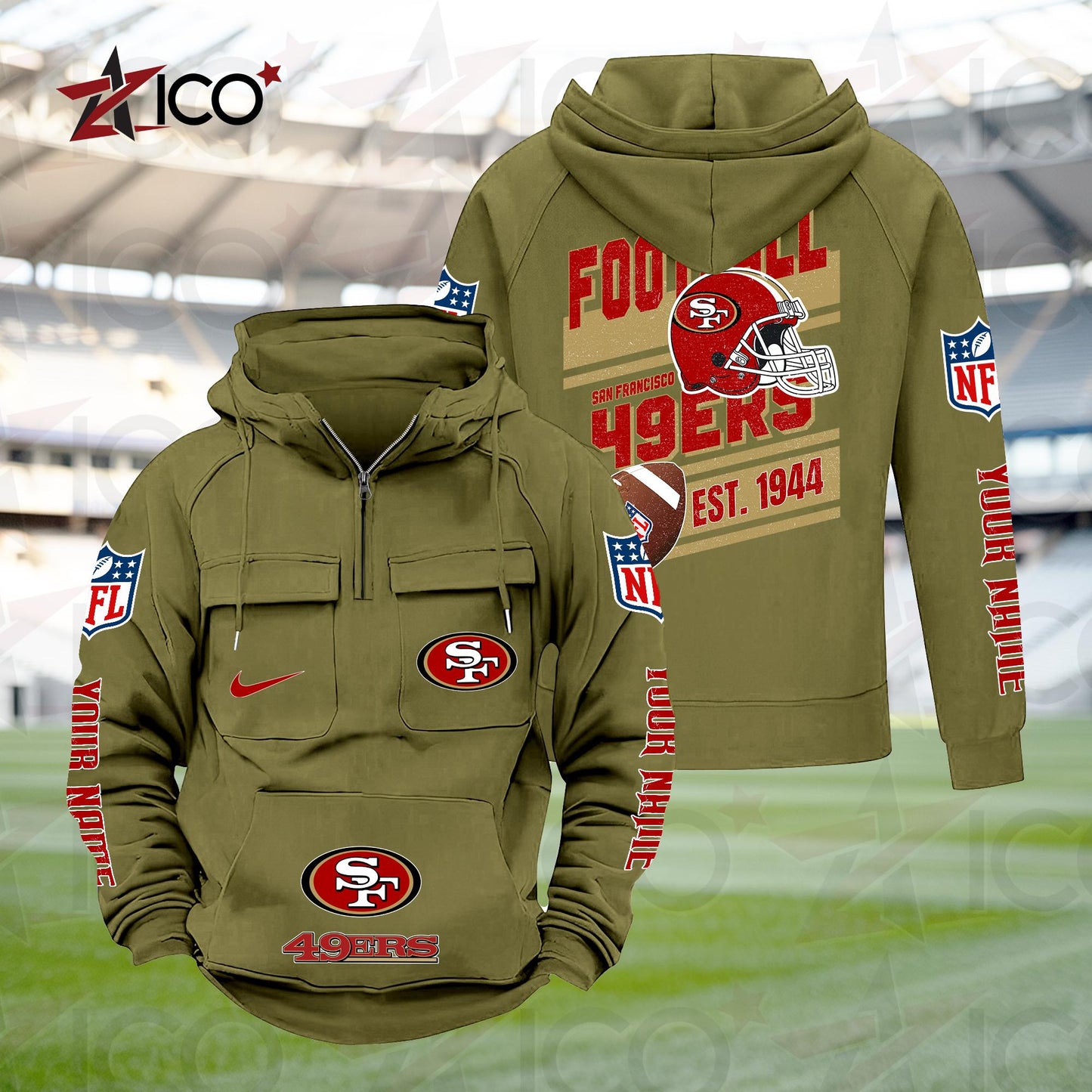 San Francisco 49ers Personalized Multi-Pockets Zip Hoodie New 2025 AZTGMZHD000248