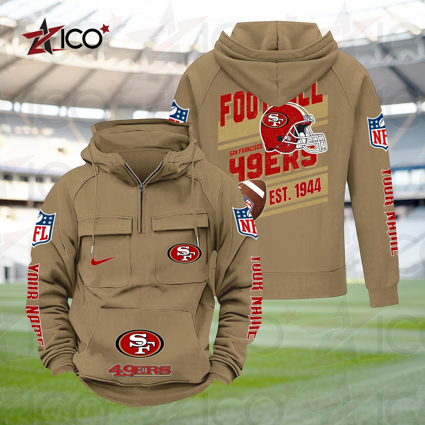 San Francisco 49ers Personalized Multi-Pockets Zip Hoodie New 2025 AZTGMZHD000248