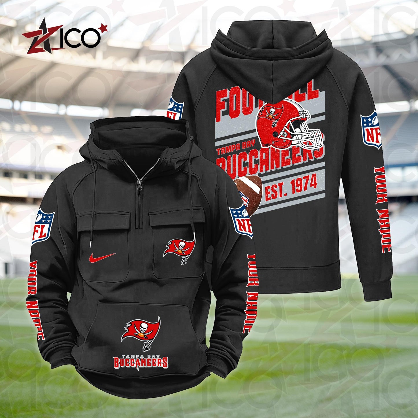 Tampa Bay Buccaneers Personalized Multi-Pockets Zip Hoodie New 2025 AZTGMZHD000250