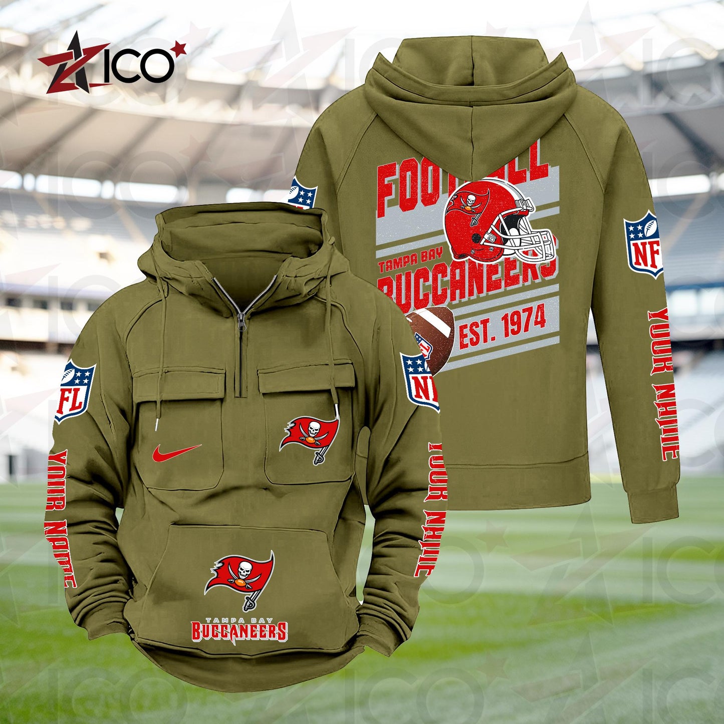 Tampa Bay Buccaneers Personalized Multi-Pockets Zip Hoodie New 2025 AZTGMZHD000250