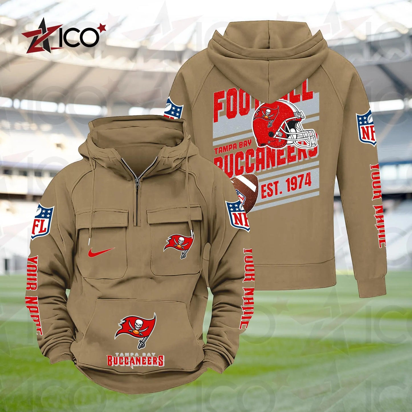 Tampa Bay Buccaneers Personalized Multi-Pockets Zip Hoodie New 2025 AZTGMZHD000250