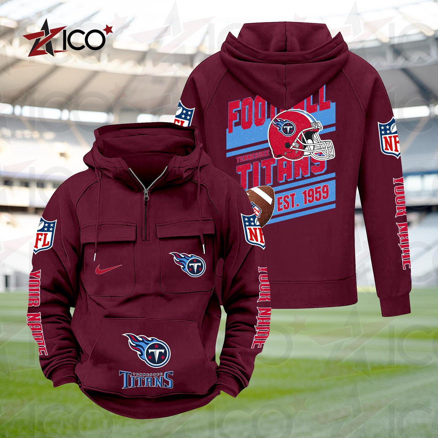 Tennessee Titans Personalized Multi-Pockets Zip Hoodie New 2025 AZTGMZHD000251