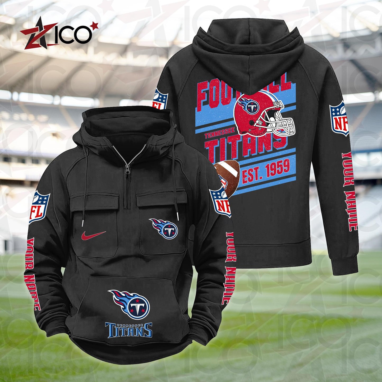 Tennessee Titans Personalized Multi-Pockets Zip Hoodie New 2025 AZTGMZHD000251