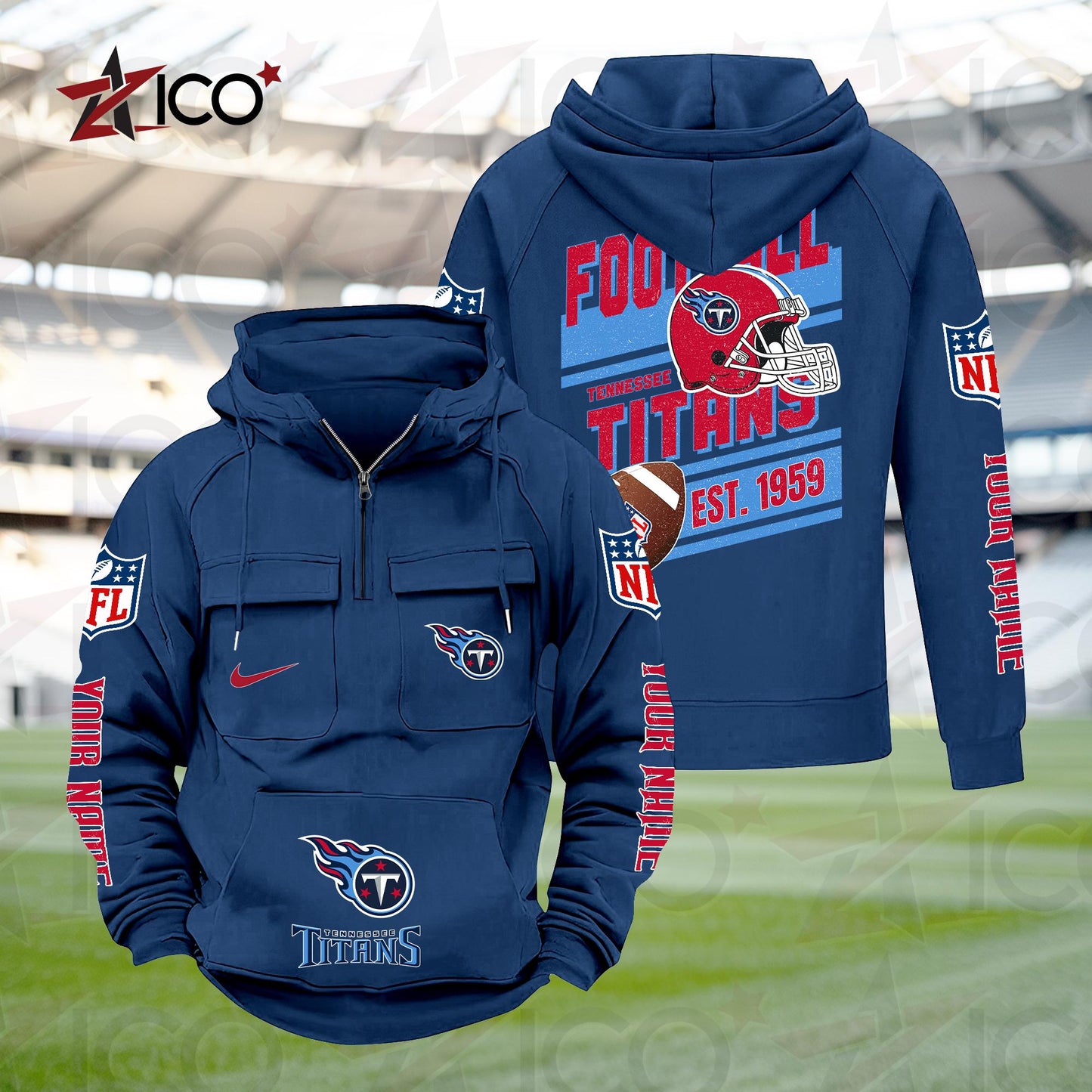Tennessee Titans Personalized Multi-Pockets Zip Hoodie New 2025 AZTGMZHD000251