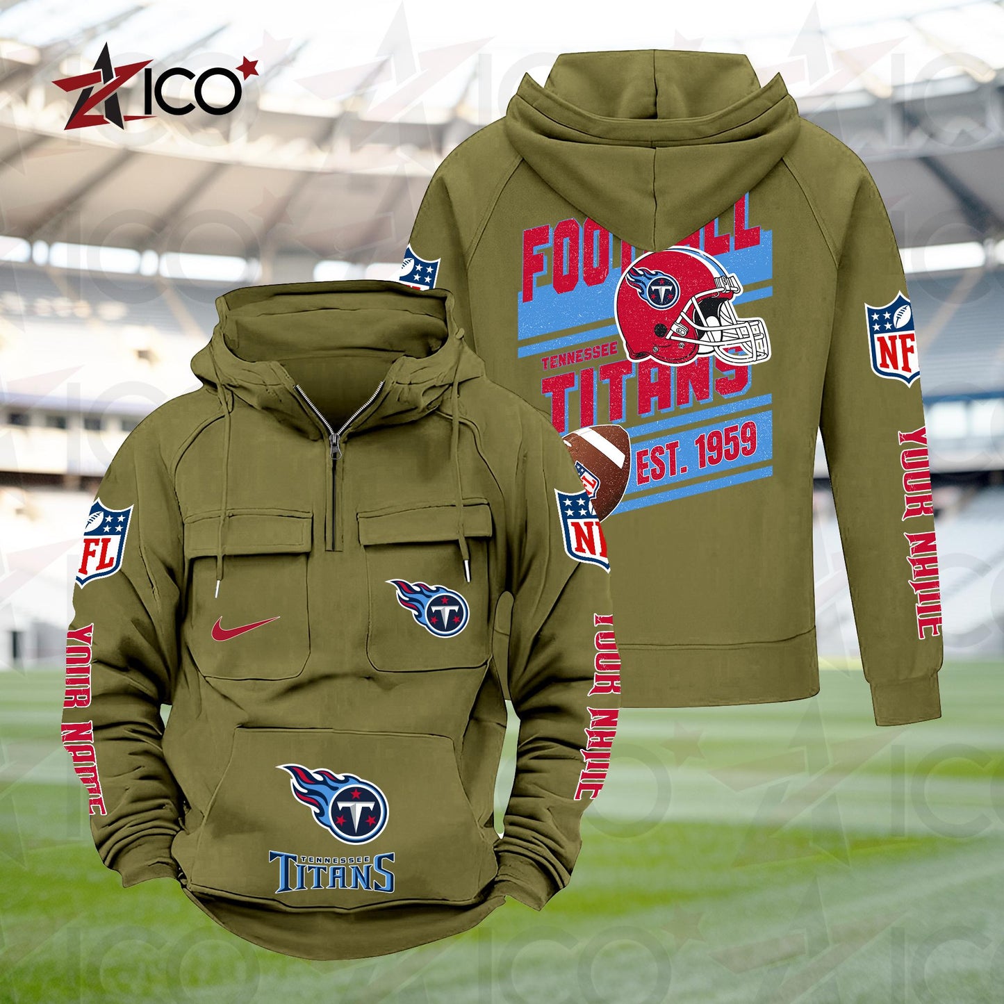 Tennessee Titans Personalized Multi-Pockets Zip Hoodie New 2025 AZTGMZHD000251