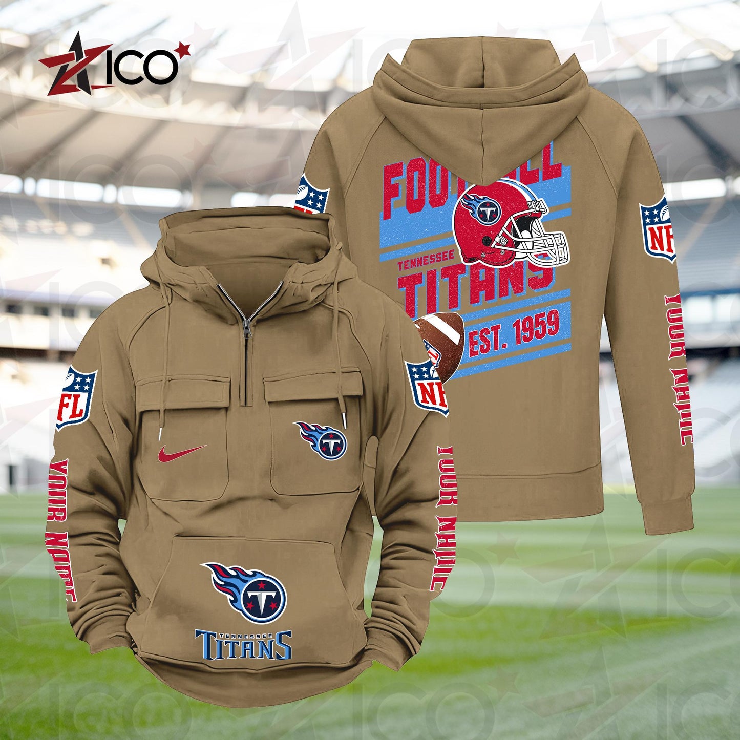 Tennessee Titans Personalized Multi-Pockets Zip Hoodie New 2025 AZTGMZHD000251