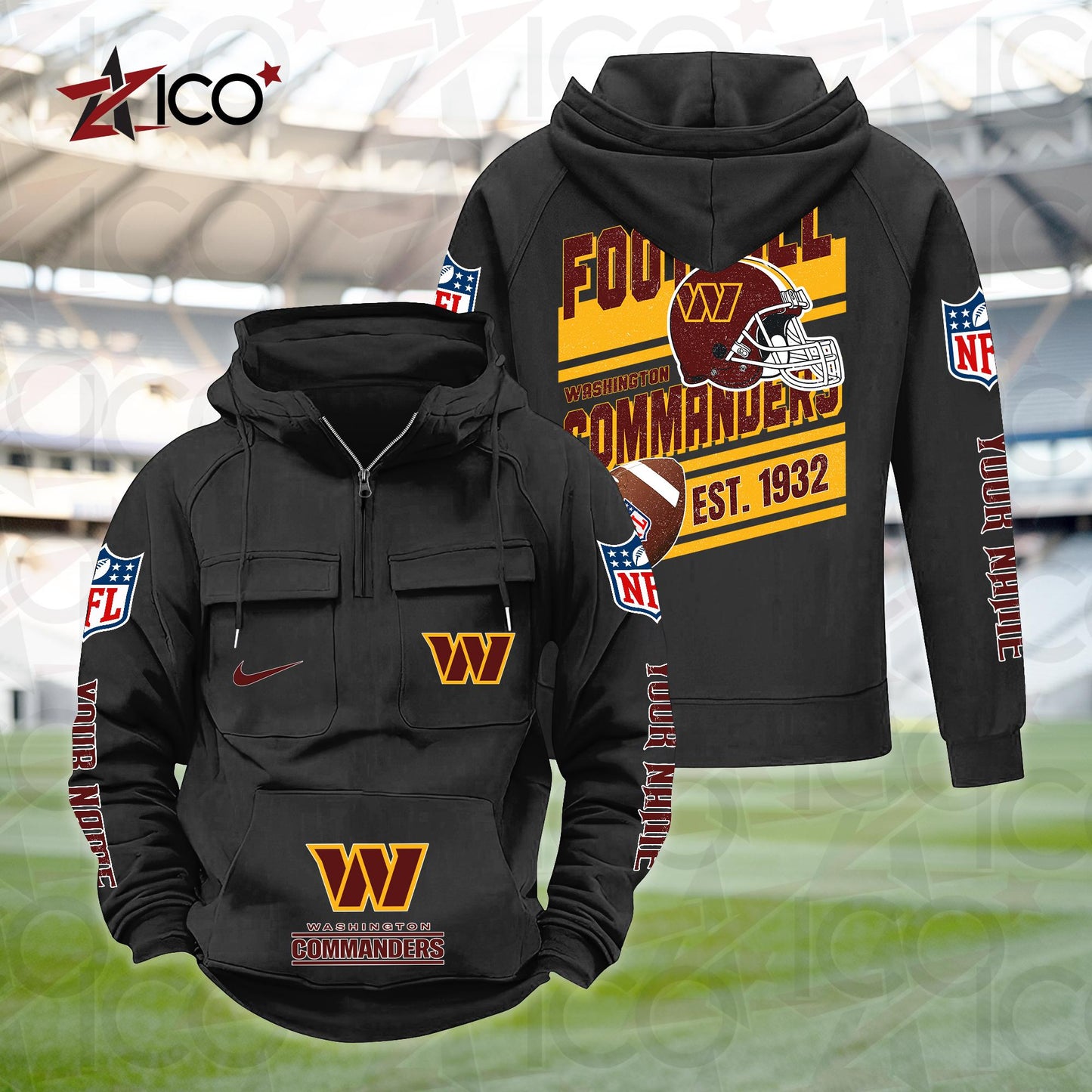 Washington Commanders Personalized Multi-Pockets Zip Hoodie New 2025 AZTGMZHD000252