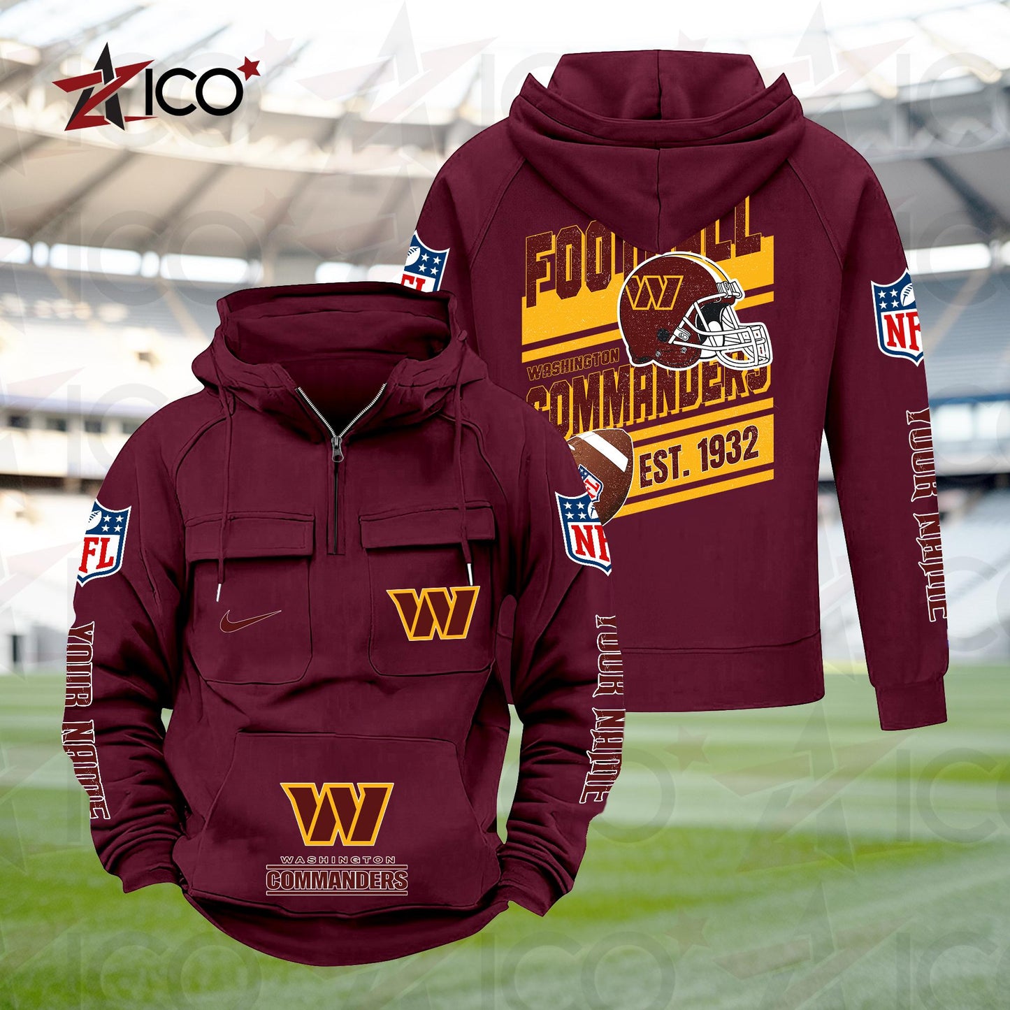 Washington Commanders Personalized Multi-Pockets Zip Hoodie New 2025 AZTGMZHD000252