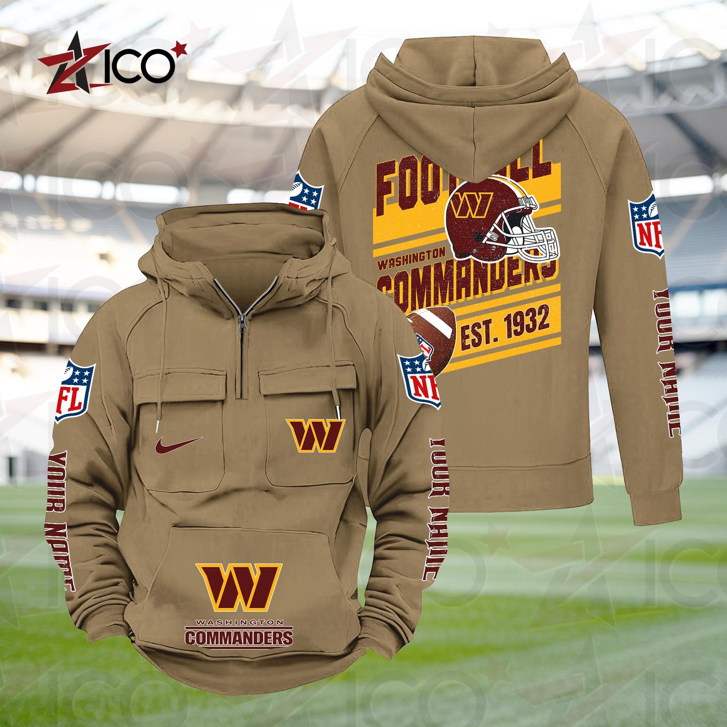 Washington Commanders Personalized Multi-Pockets Zip Hoodie New 2025 AZTGMZHD000252
