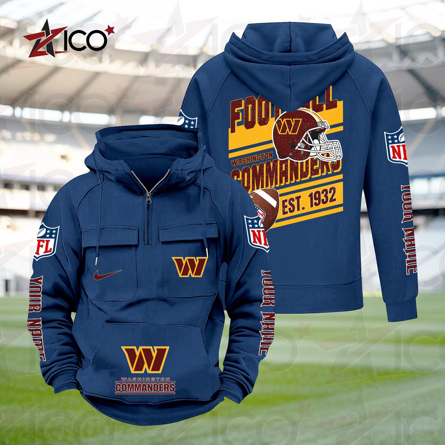Washington Commanders Personalized Multi-Pockets Zip Hoodie New 2025 AZTGMZHD000252