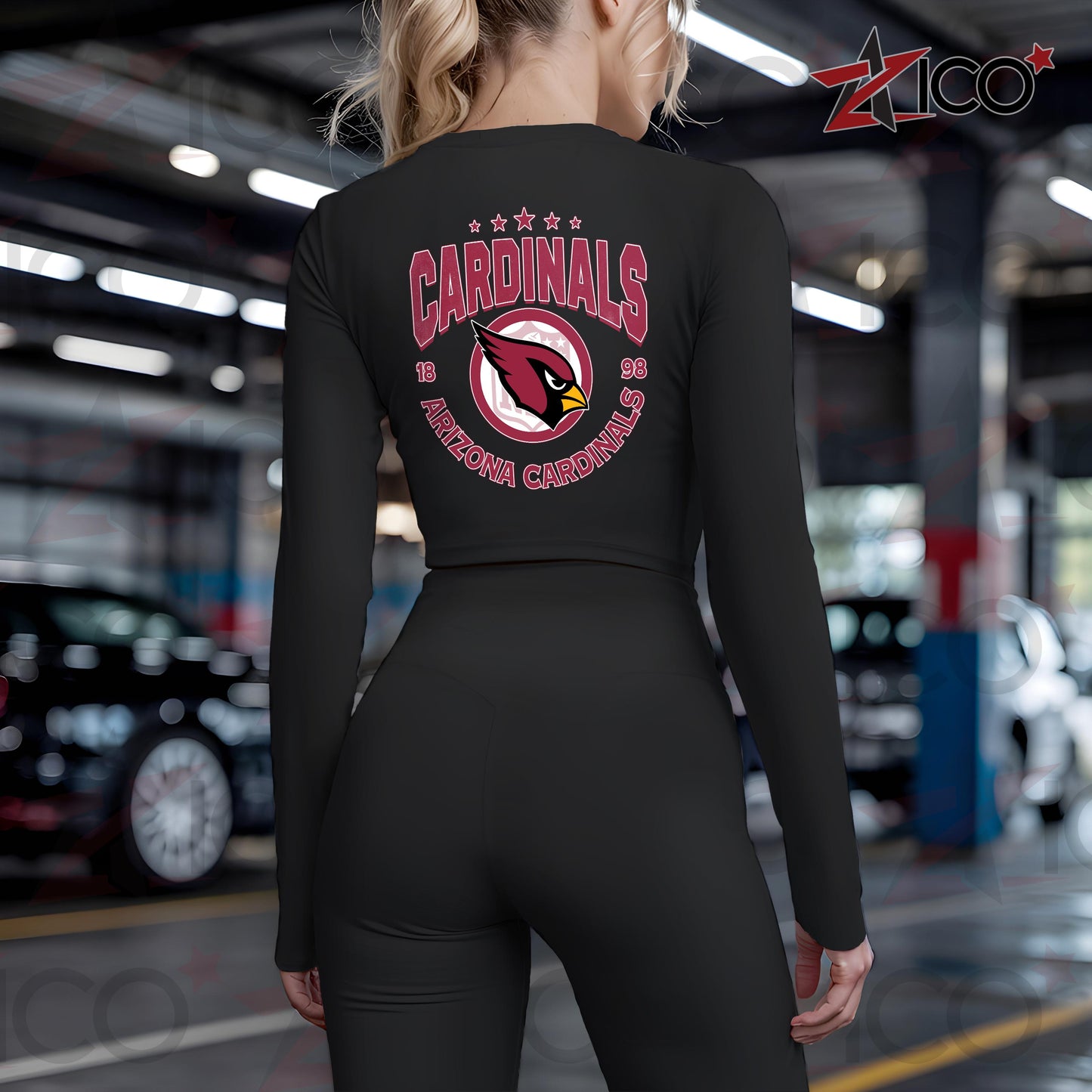 Arizona Cardinals Women Workout Set Zipper Long Sleeve Sport Top and Leggings AZTN2DWS000001