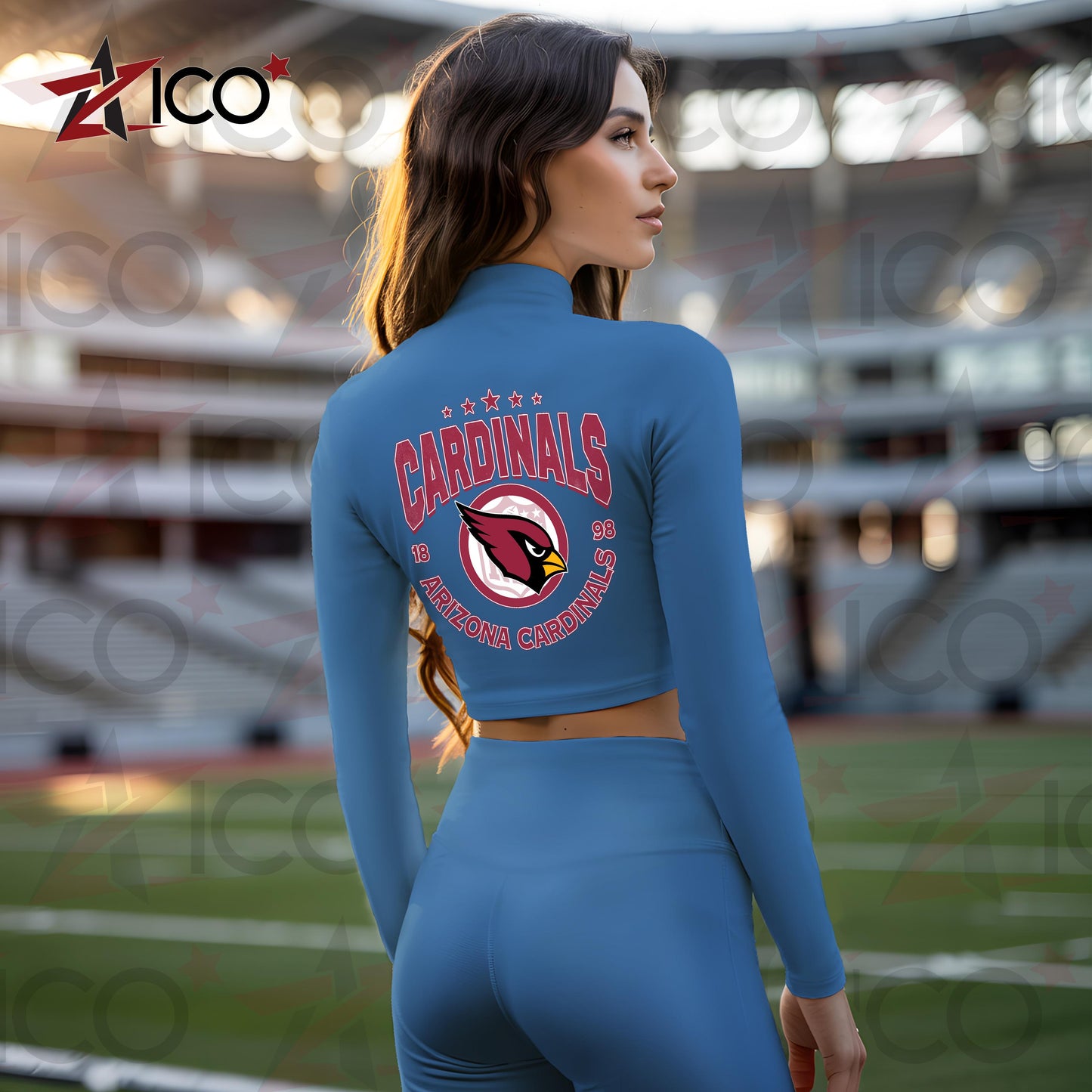 Arizona Cardinals Women Workout Set Zipper Long Sleeve Sport Top and Leggings AZTN2DWS000001
