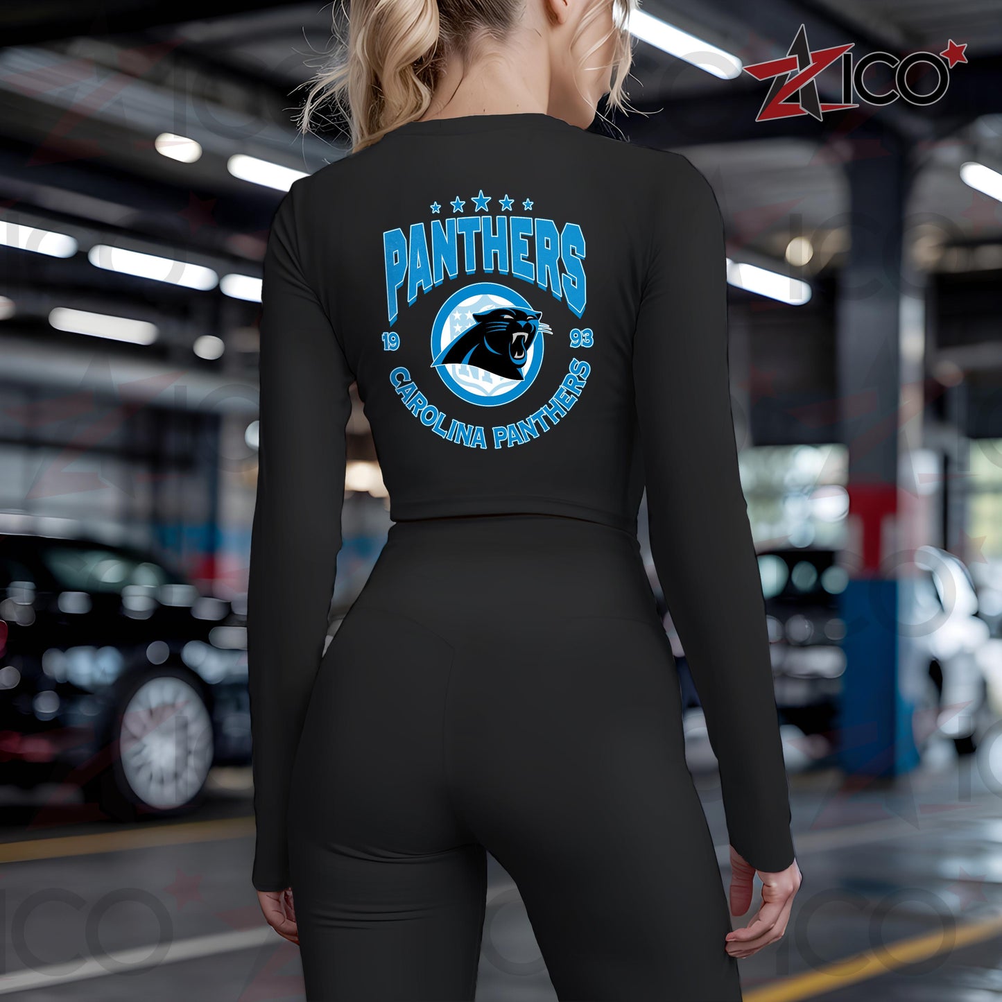 Carolina Panthers Women Workout Set Zipper Long Sleeve Sport Top and Leggings AZTN2DWS000003