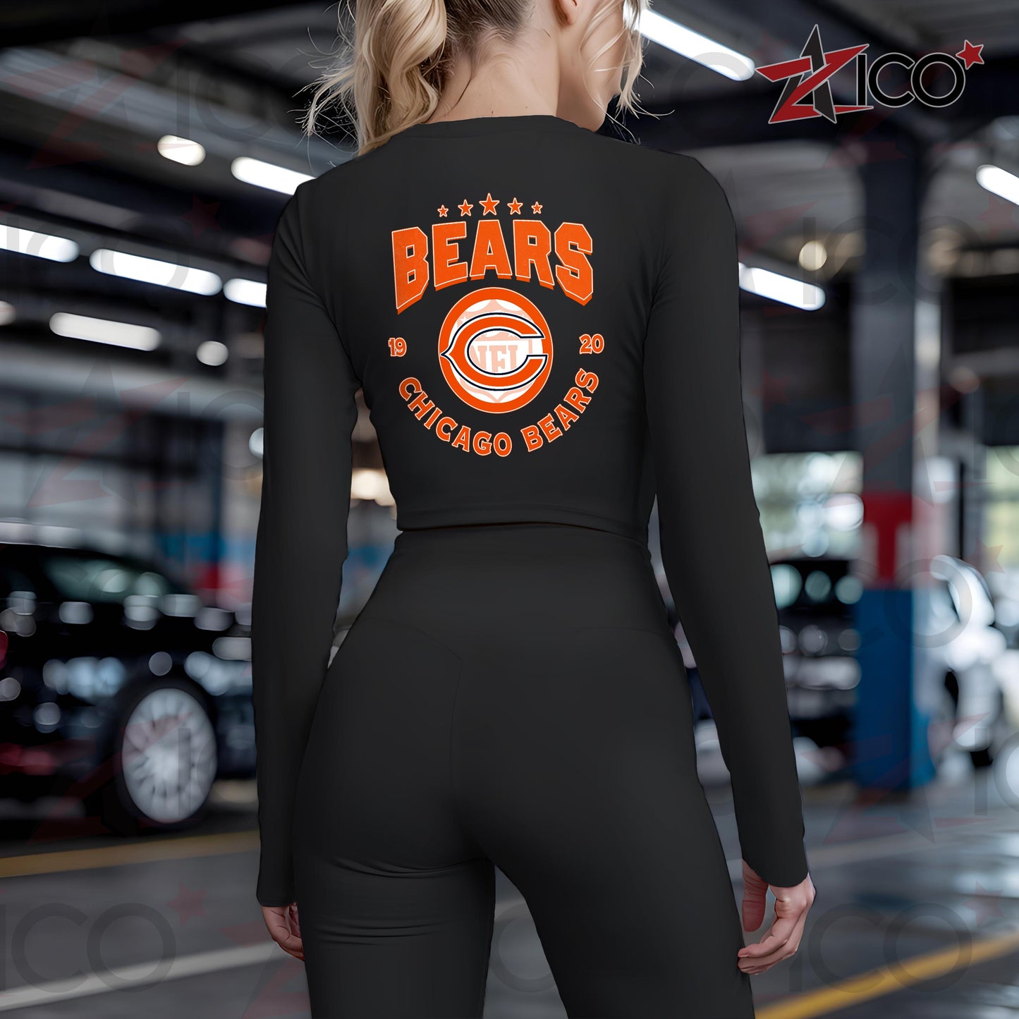 Chicago Bears Women Workout Set Zipper Long Sleeve Sport Top and Leggings AZTN2DWS000004