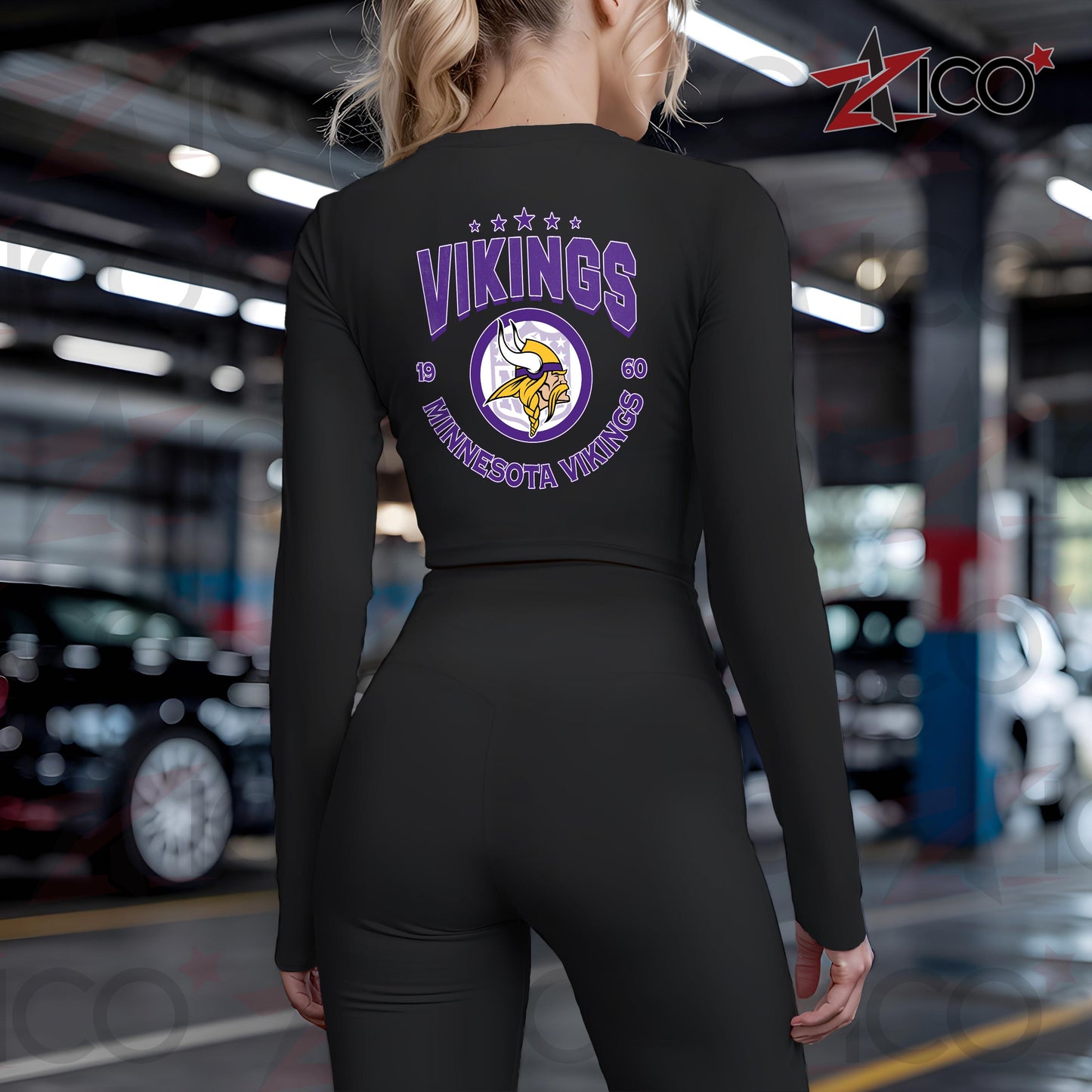 Minnesota Vikings Women Workout Set Zipper Long Sleeve Sport Top and Leggings AZTN2DWS000009