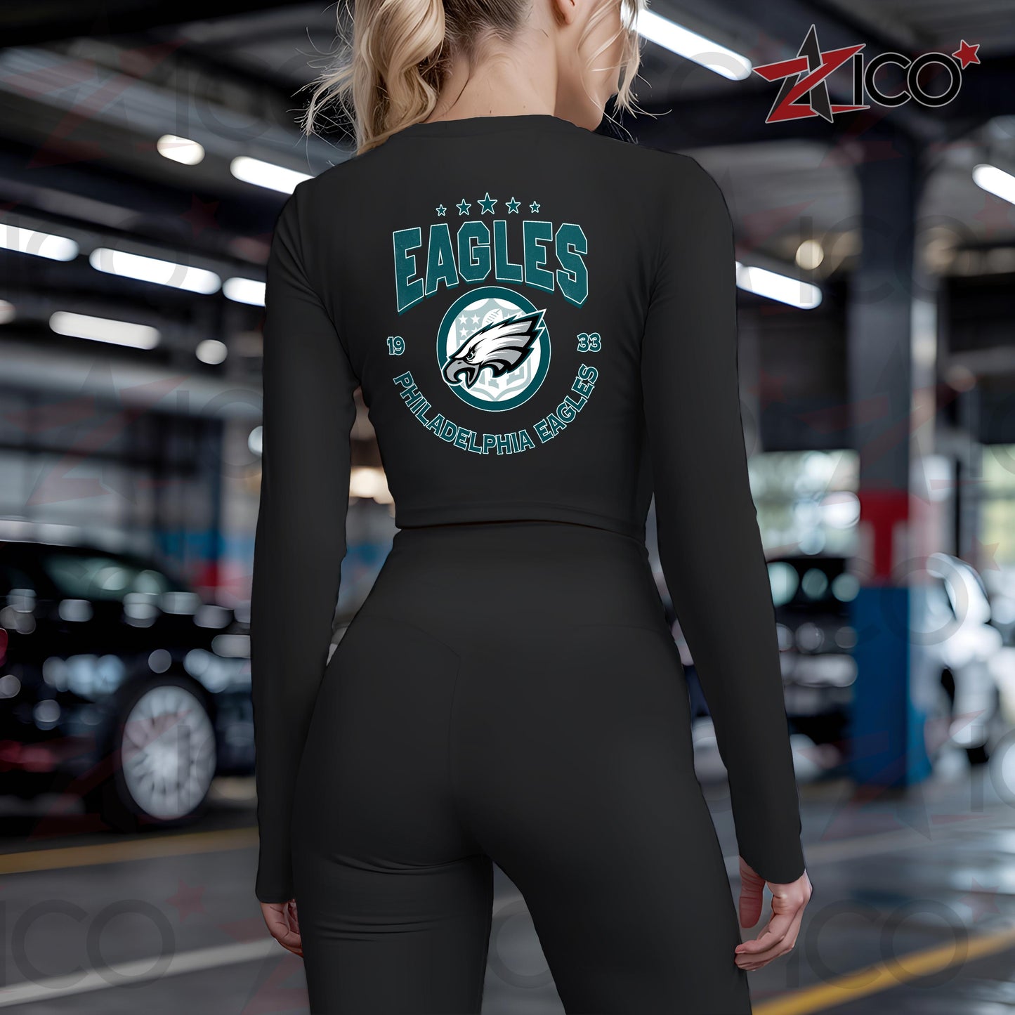 Philadelphia Eagles Women Workout Set Zipper Long Sleeve Sport Top and Leggings AZTN2DWS000012