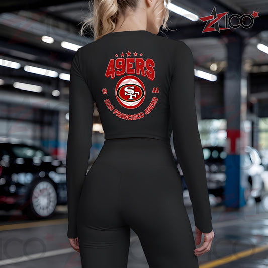 San Francisco 49ers Women Workout Set Zipper Long Sleeve Sport Top and Leggings AZTN2DWS000013