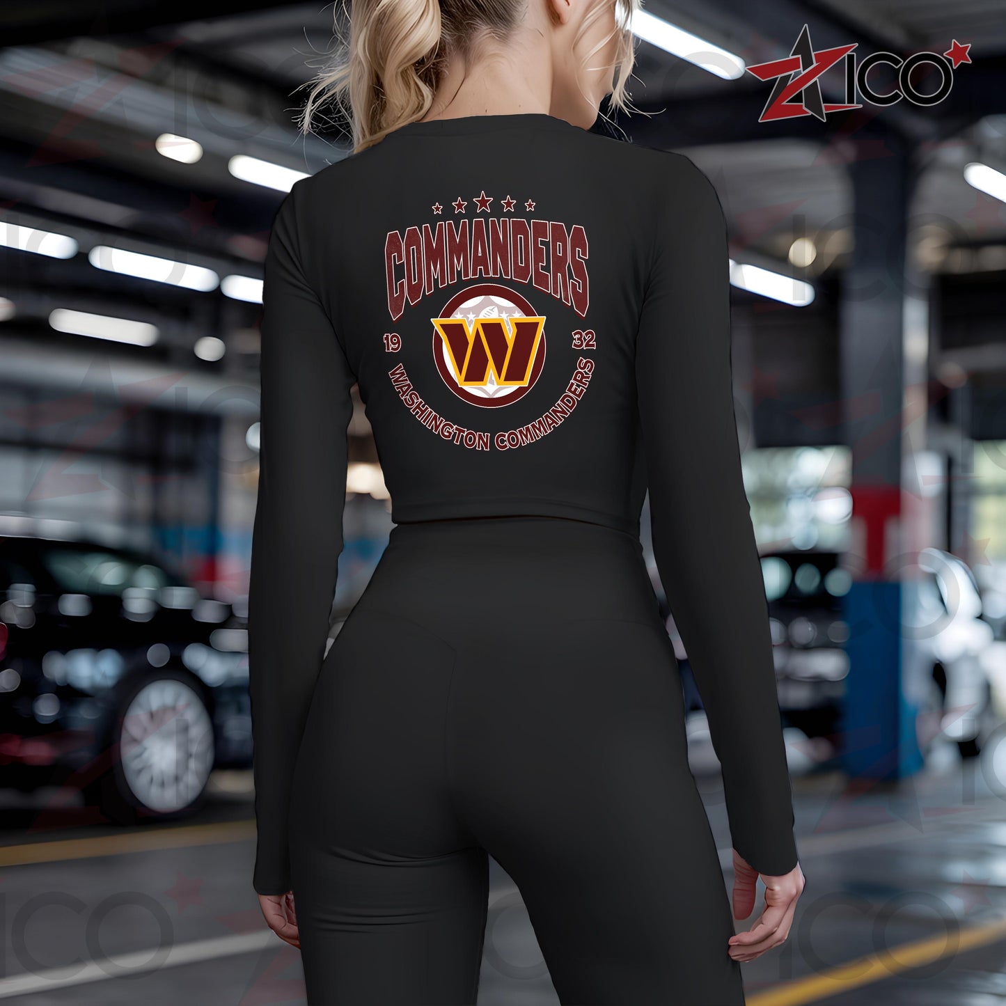 Washington Commanders Women Workout Set Zipper Long Sleeve Sport Top and Leggings AZTN2DWS000016