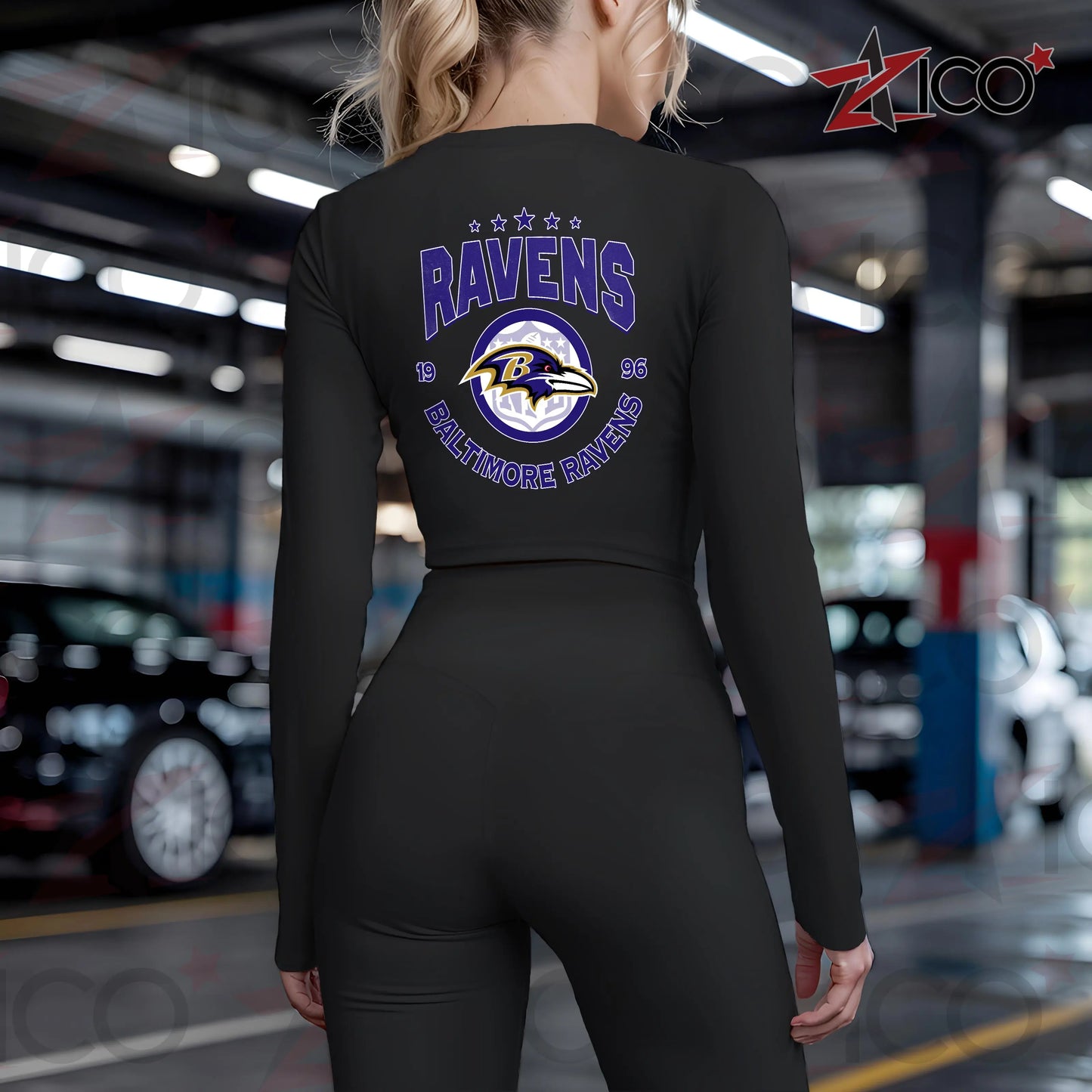 Baltimore Ravens Women Workout Set Zipper Long Sleeve Sport Top and Leggings AZTN2DWS000017