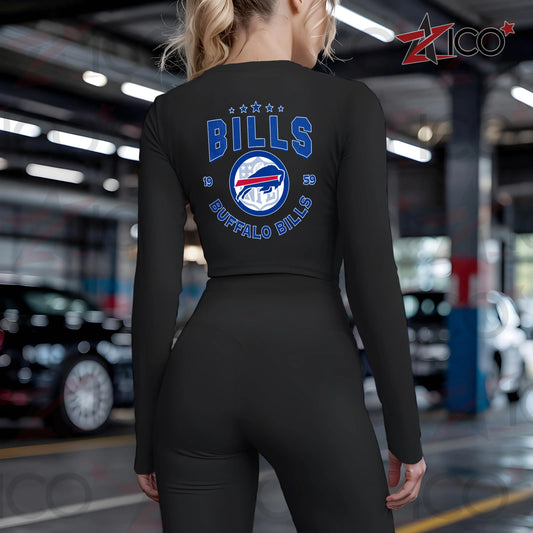 Buffalo Bills Women Workout Set Zipper Long Sleeve Sport Top and Leggings AZTN2DWS000018