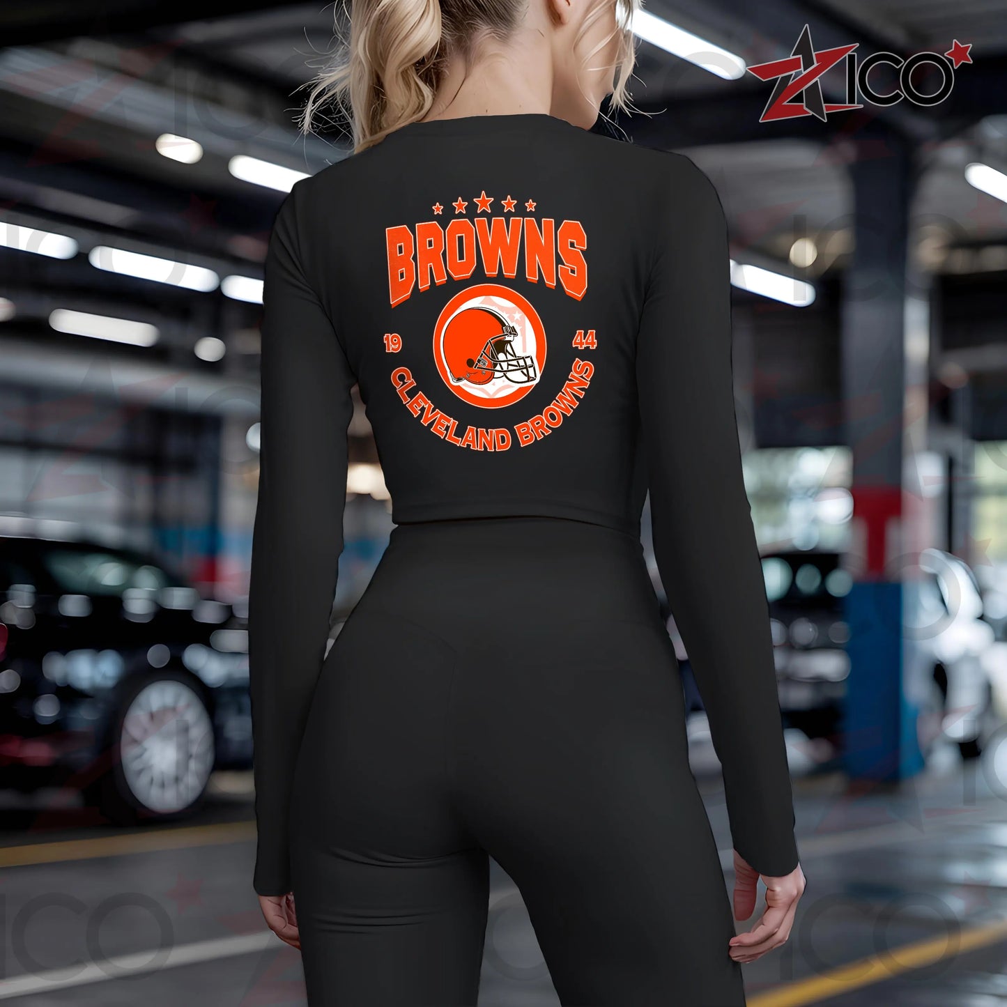 Cleveland Browns Women Workout Set Zipper Long Sleeve Sport Top and Leggings AZTN2DWS000020