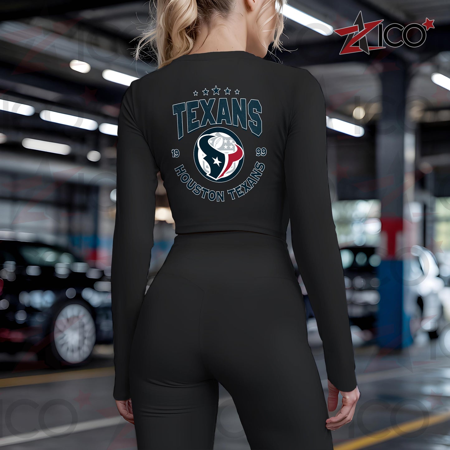 Houston Texans Women Workout Set Zipper Long Sleeve Sport Top and Leggings AZTN2DWS000022