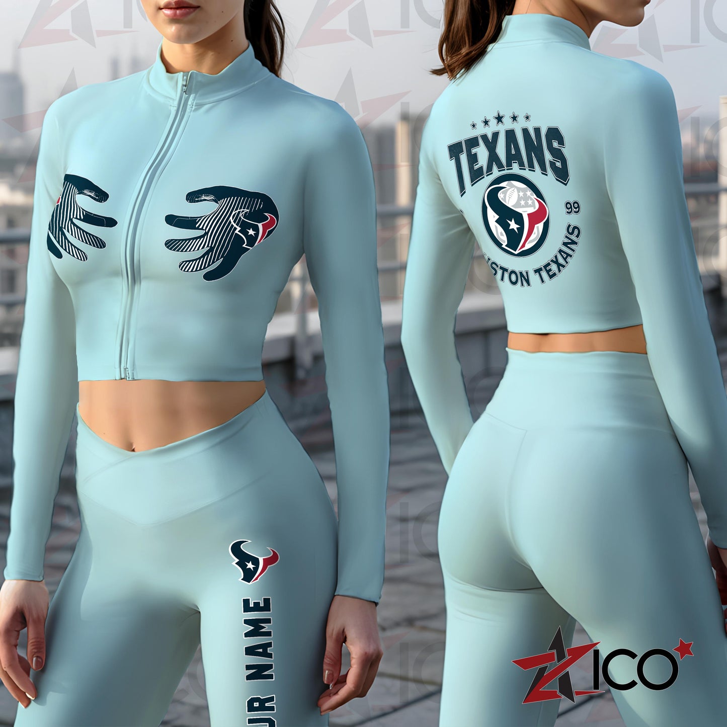 Houston Texans Women Workout Set Zipper Long Sleeve Sport Top and Leggings AZTN2DWS000022