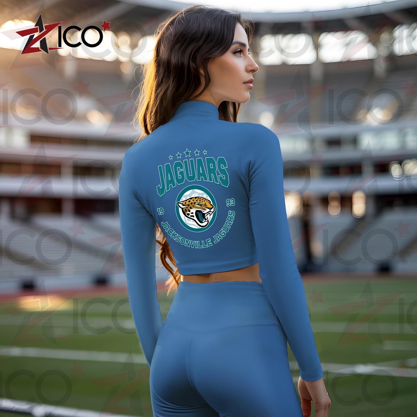 Jacksonville Jaguars Women Workout Set Zipper Long Sleeve Sport Top and Leggings AZTN2DWS000024