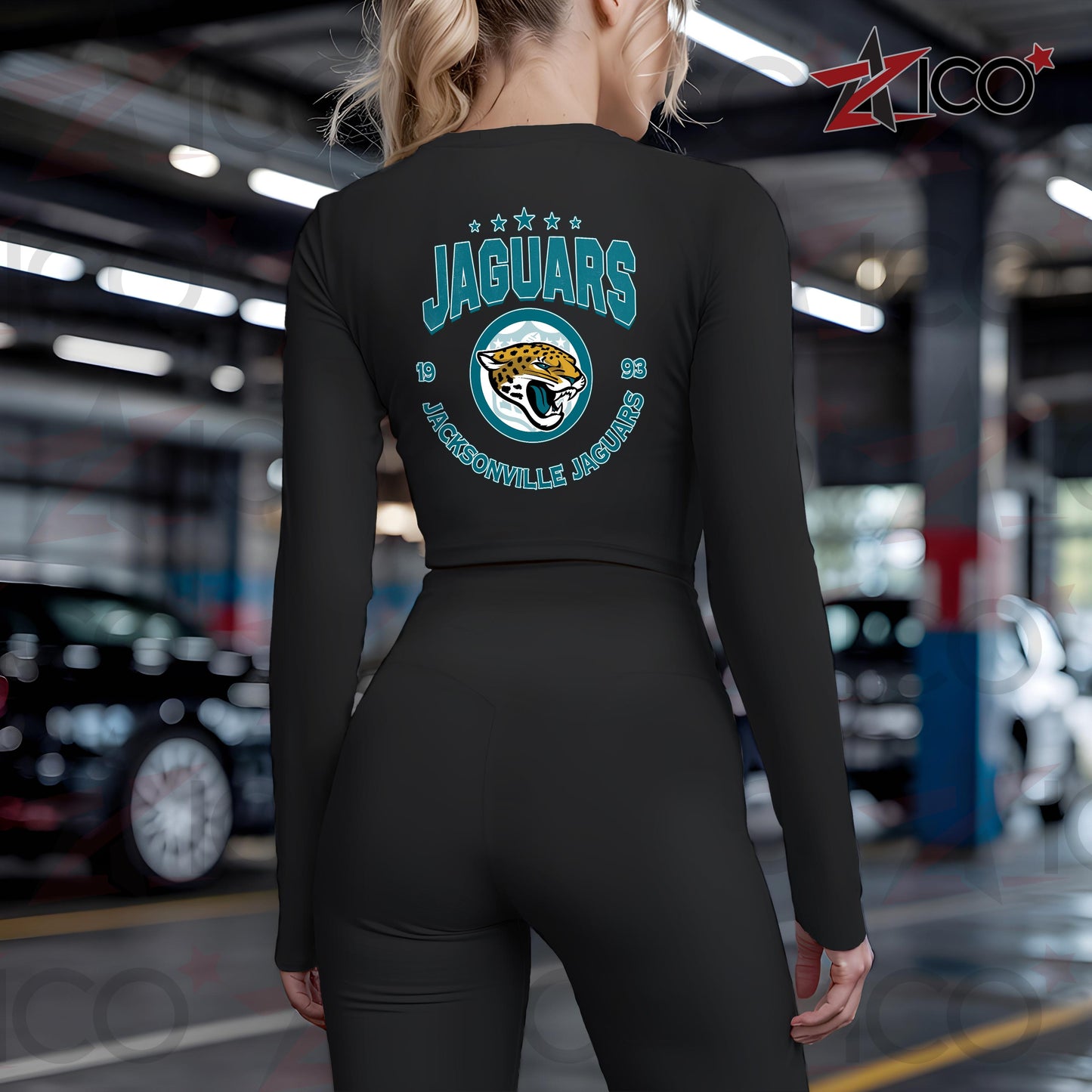 Jacksonville Jaguars Women Workout Set Zipper Long Sleeve Sport Top and Leggings AZTN2DWS000024