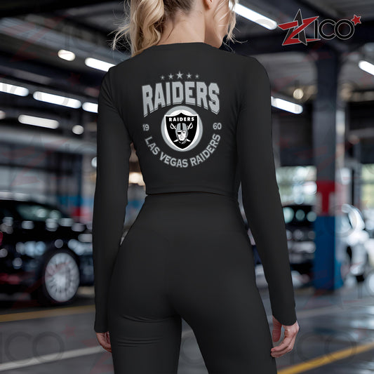 Las Vegas Raiders Women Workout Set Zipper Long Sleeve Sport Top and Leggings AZTN2DWS000026