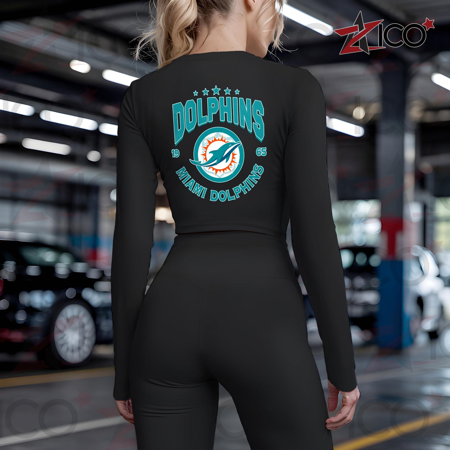 Miami Dolphins Women Workout Set Zipper Long Sleeve Sport Top and Leggings AZTN2DWS000028