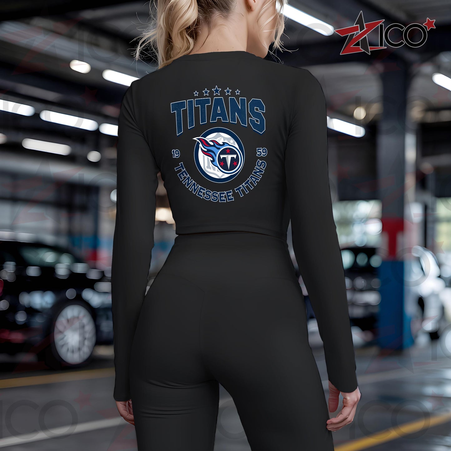 Tennessee Titans Women Workout Set Zipper Long Sleeve Sport Top and Leggings AZTN2DWS000032