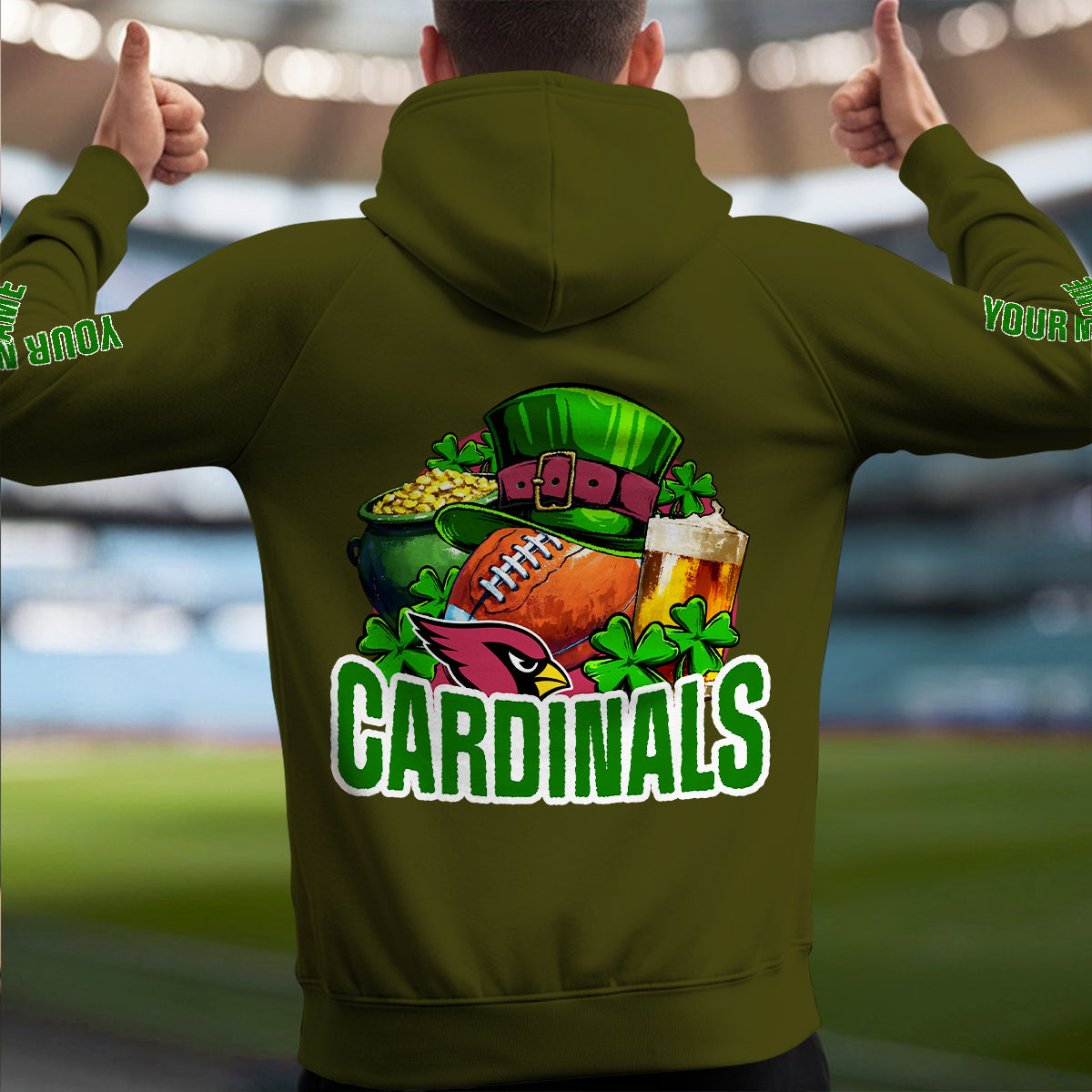 Arizona Cardinals St Patrick’s Day Collection Multi-Pockets Zip Hoodie AZTNMZHD000097