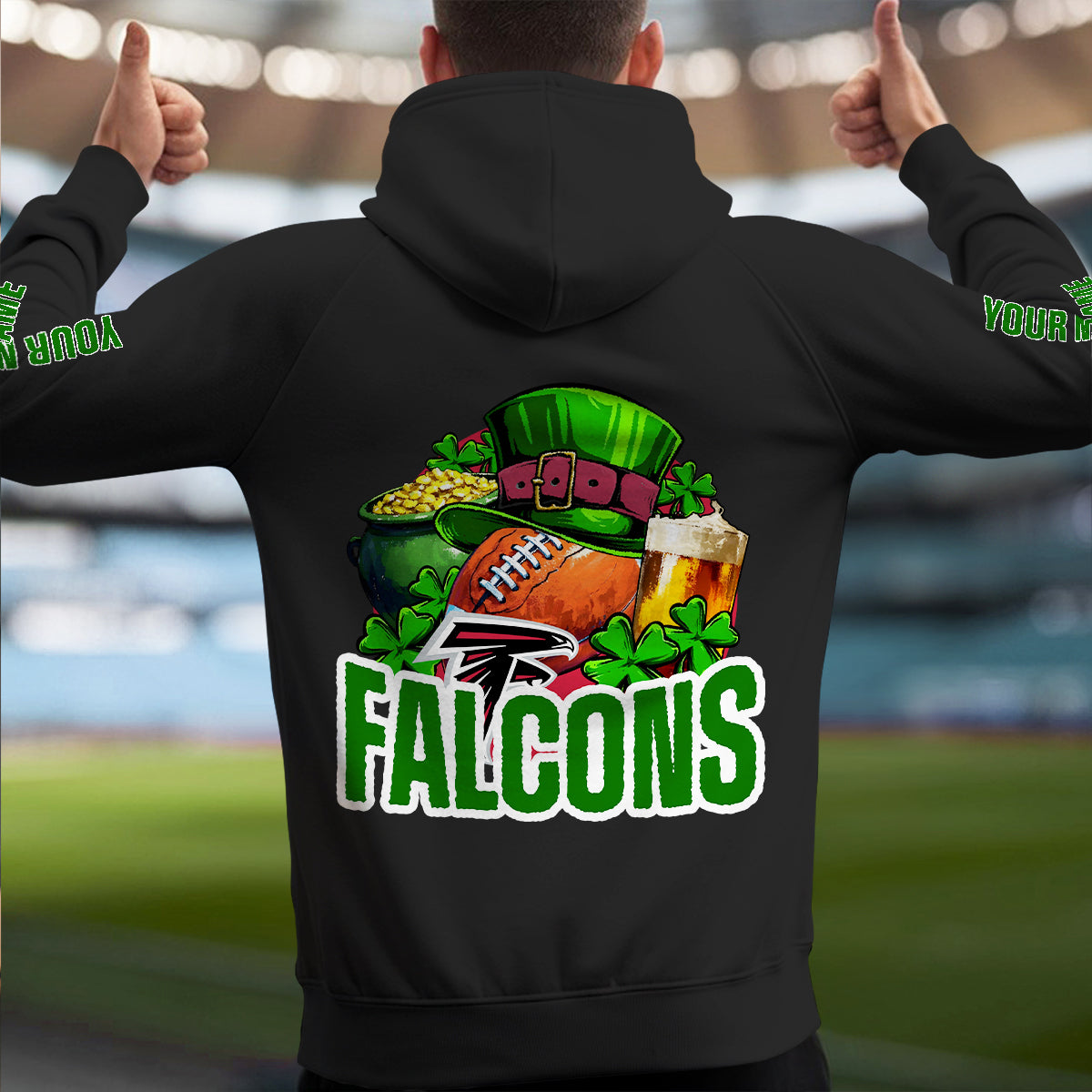 Atlanta Falcons St Patrick’s Day Collection Multi-Pockets Zip Hoodie AZTNMZHD000098