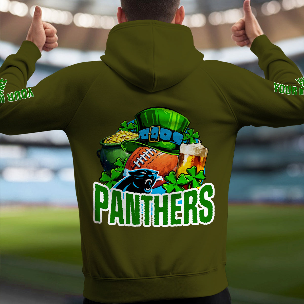 Carolina Panthers St Patrick’s Day Collection Multi-Pockets Zip Hoodie AZTNMZHD000099