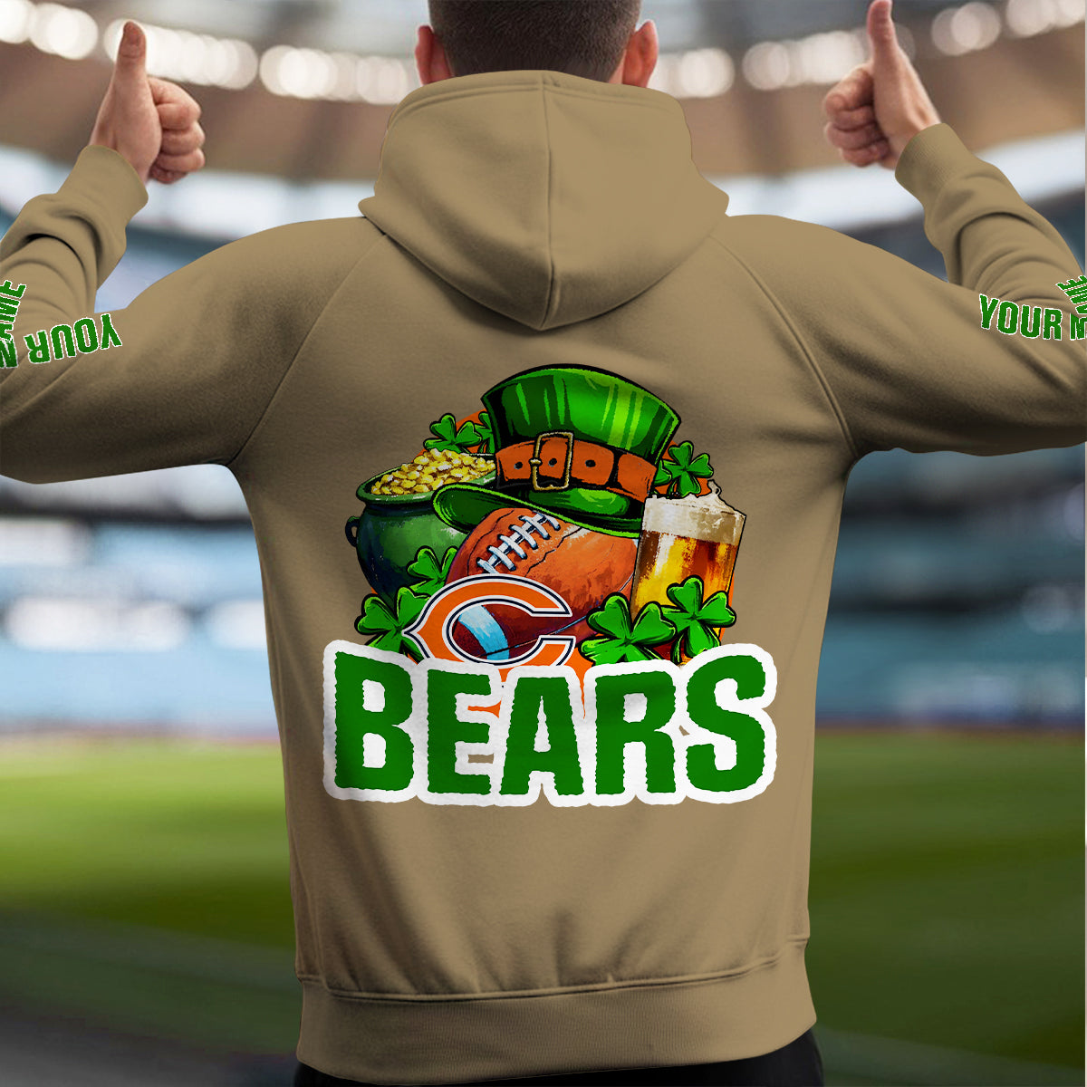 Chicago Bears St Patrick’s Day Collection Multi-Pockets Zip Hoodie AZTNMZHD000100