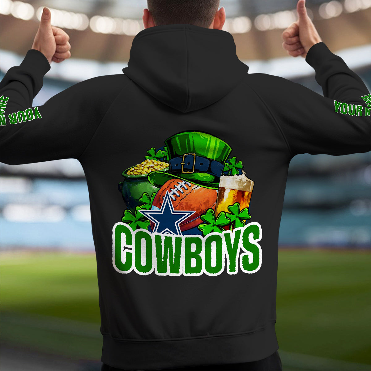 Dallas Cowboys St Patrick’s Day Collection Multi-Pockets Zip Hoodie AZTNMZHD000101