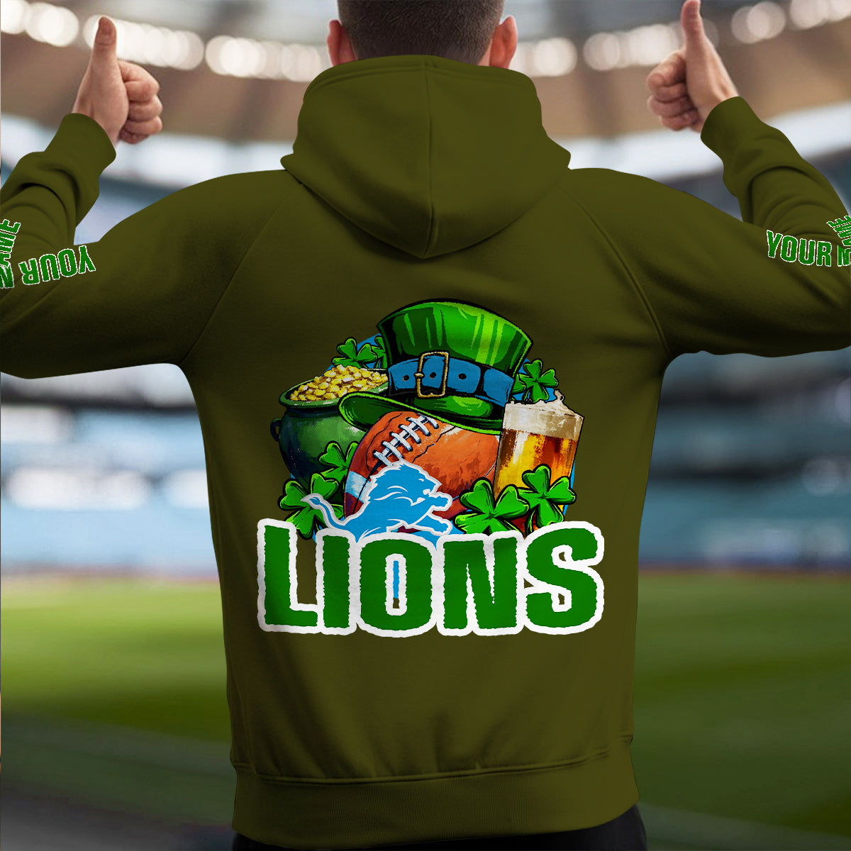 Detroit Lions St Patrick’s Day Collection Multi-Pockets Zip Hoodie AZTNMZHD000102