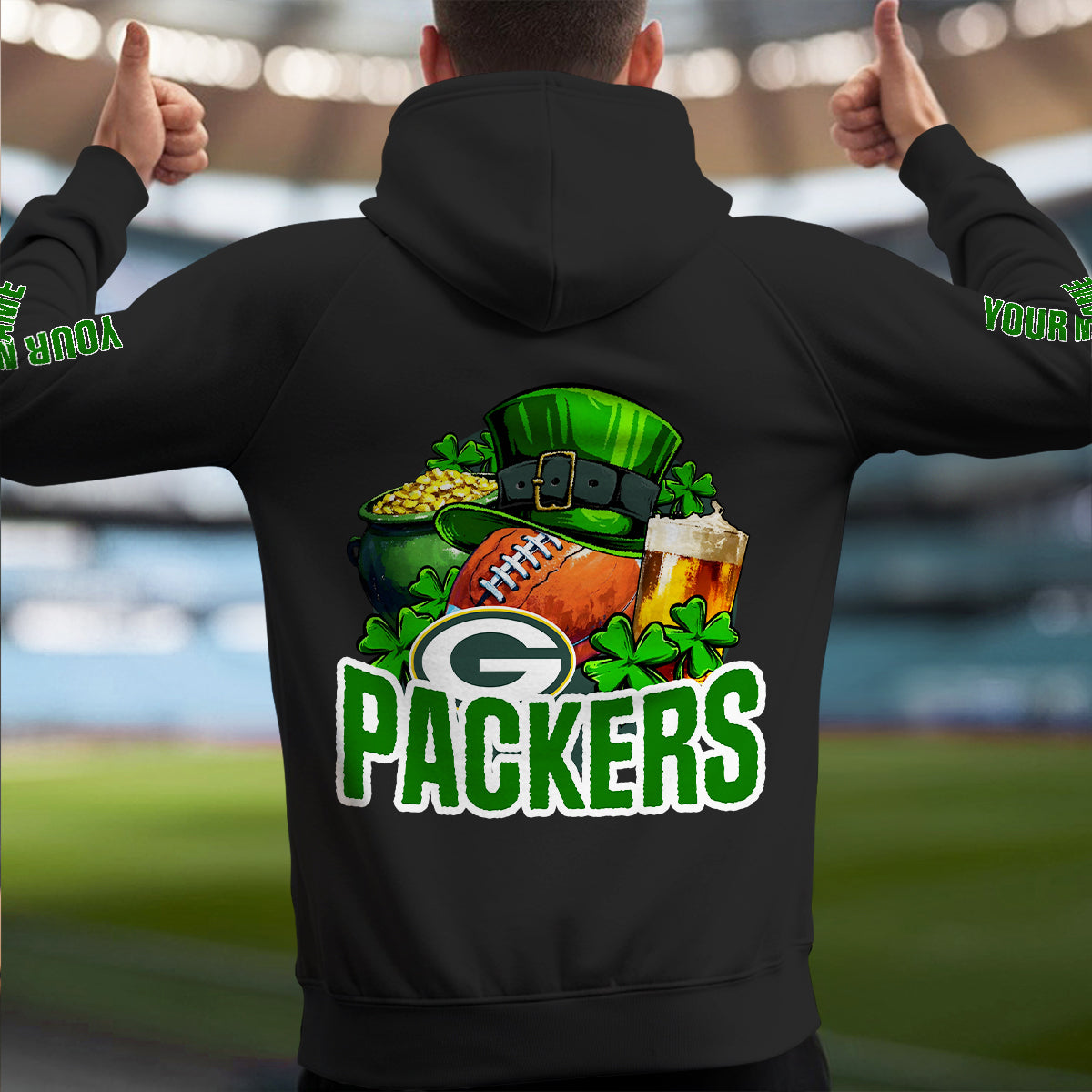 Green Bay Packers St Patrick’s Day Collection Multi-Pockets Zip Hoodie AZTNMZHD000103
