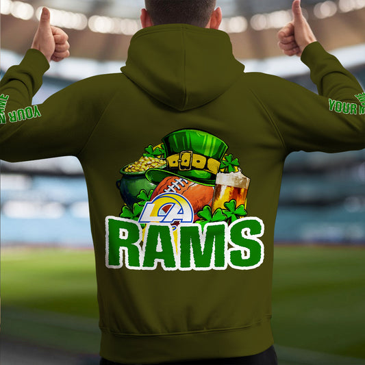 Los Angeles Rams St Patrick’s Day Collection Multi-Pockets Zip Hoodie AZTNMZHD000104