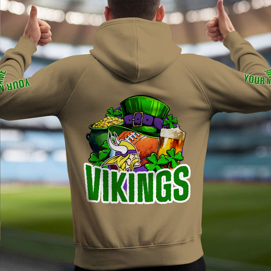 Minnesota Vikings St Patrick’s Day Collection Multi-Pockets Zip Hoodie AZTNMZHD000105