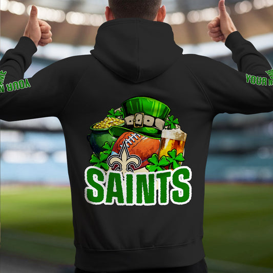 New Orleans Saints St Patrick’s Day Collection Multi-Pockets Zip Hoodie AZTNMZHD000106