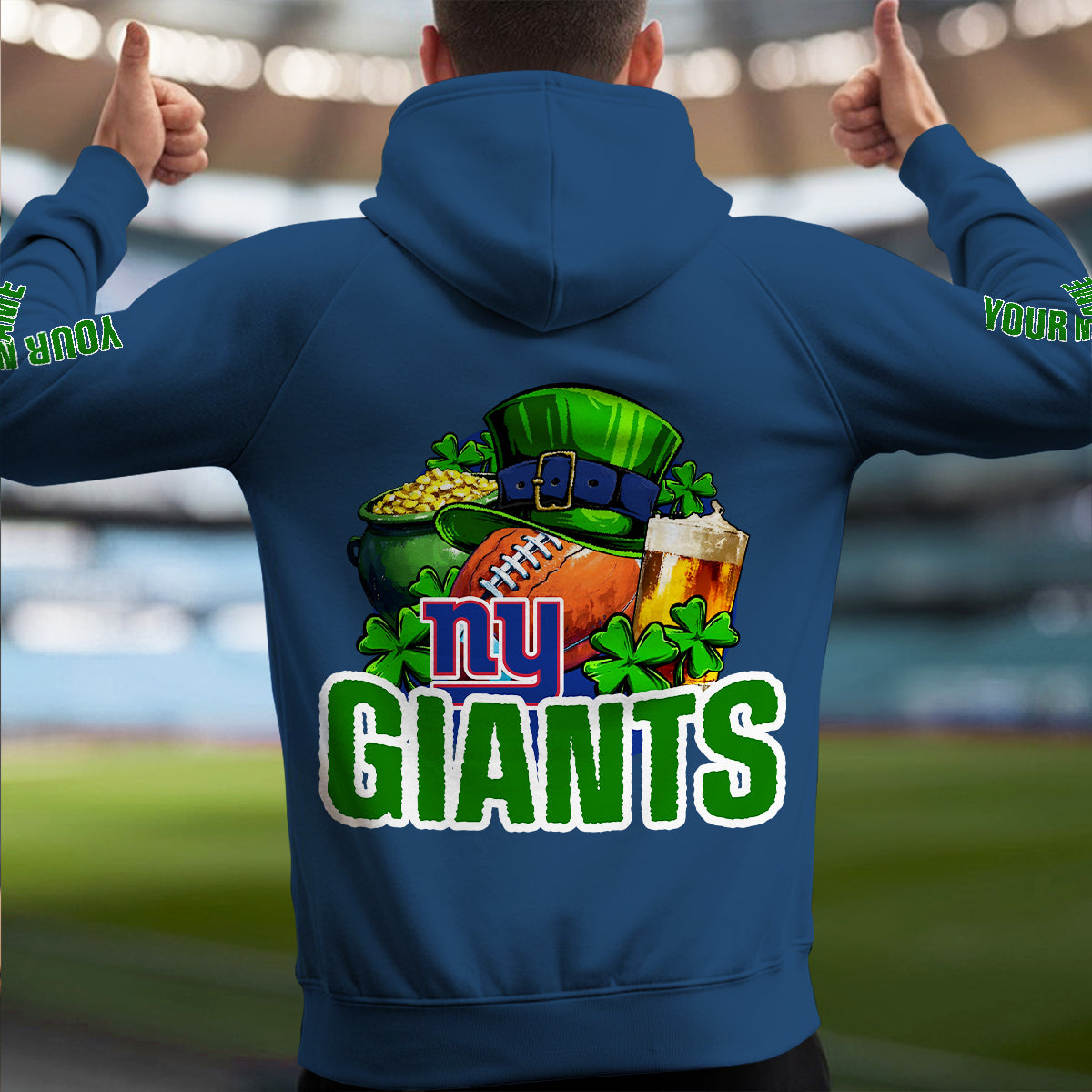 New York Giants St Patrick’s Day Collection Multi-Pockets Zip Hoodie AZTNMZHD000107