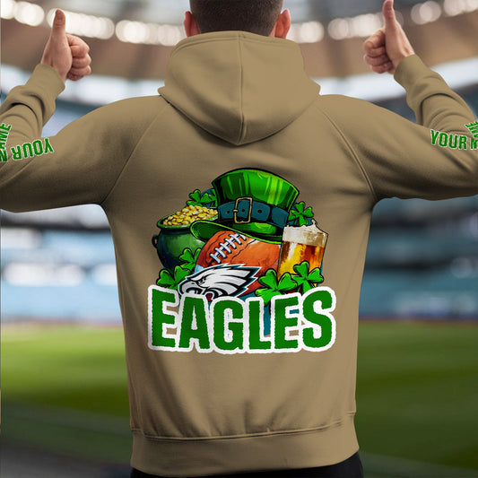 Philadelphia Eagles St Patrick’s Day Collection Multi-Pockets Zip Hoodie AZTNMZHD000108