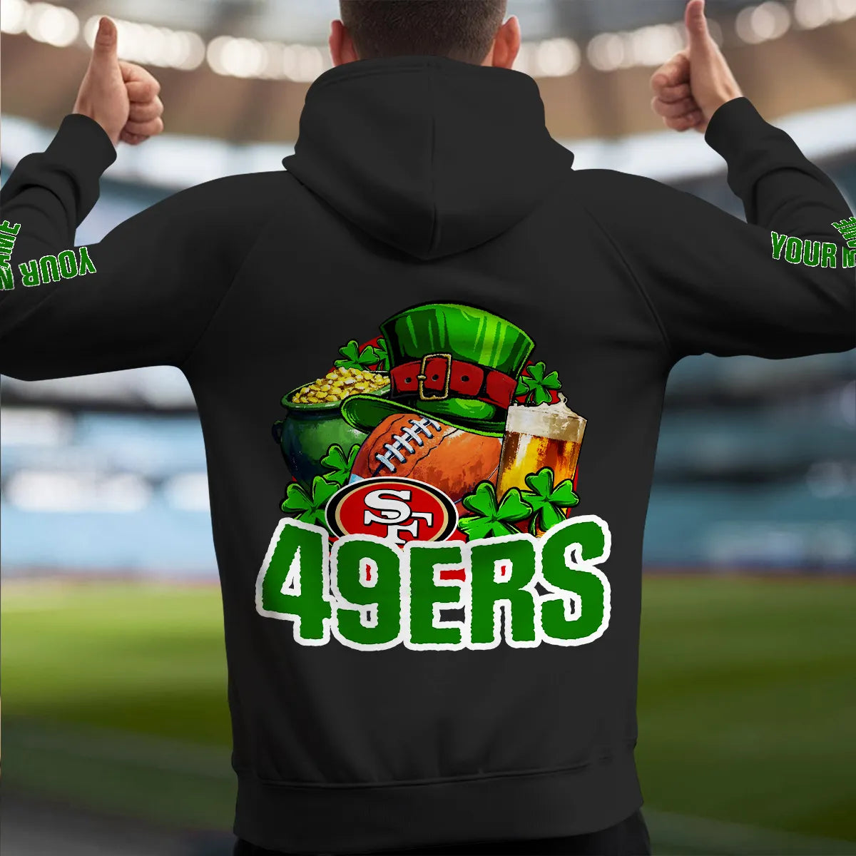 San Francisco 49ers St Patrick’s Day Collection Multi-Pockets Zip Hoodie AZTNMZHD000109