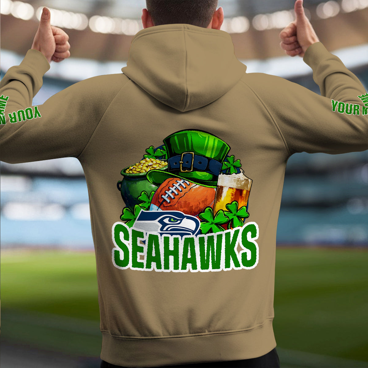 Seattle Seahawks St Patrick’s Day Collection Multi-Pockets Zip Hoodie AZTNMZHD000110